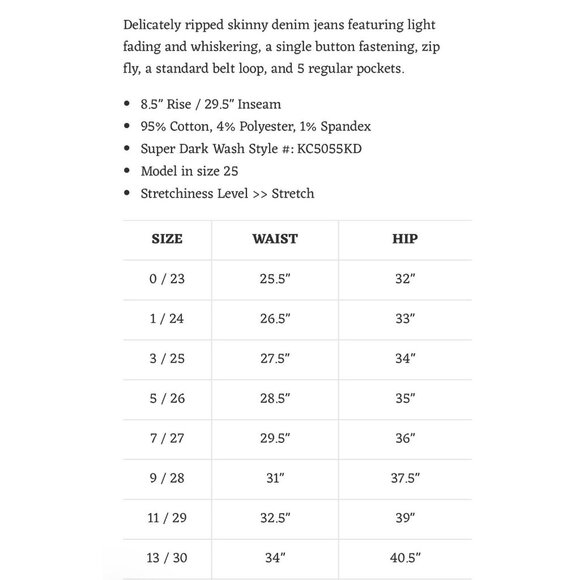 KanCan Cora Mid Rise Skinny Jeans Dark Wash Women's 13/30 Distressed - Picture 13 of 13